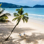Bang Tao Beach during sunset in Phuket Thailand